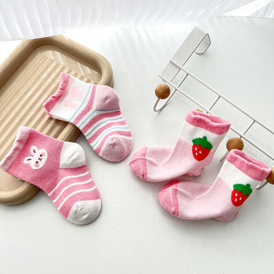 子供用靴下 透気性 滑り防止性 可愛いプリント カスタムロゴ ピンクベビー用靴下