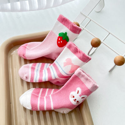 子供用靴下 透気性 滑り防止性 可愛いプリント カスタムロゴ ピンクベビー用靴下