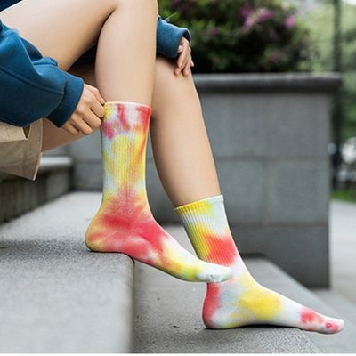 UNISEX 37-44 EU サイズ ネクタイ 染料 薄い キャンディー カラー プリント カスタム 綿 チューブ スポーツ 靴下