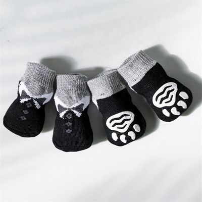 4PCS 暖かい子犬用 犬用靴 柔らかい 透ける ペット ニット 小型犬用 靴下 高乗組員様式