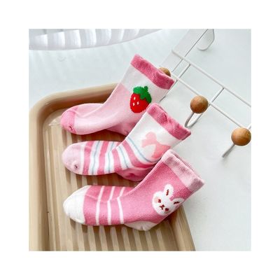 ニットピンク アンチ スリップ 透気 春 可愛い プリント 靴下 子供 標準 厚さ