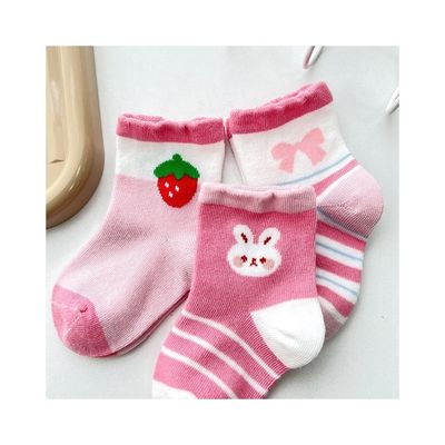 ニットピンク アンチ スリップ 透気 春 可愛い プリント 靴下 子供 標準 厚さ