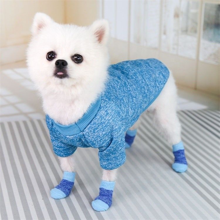 冬季必着のピンク・ブルーの犬靴下で ファッションで快適に過ごせ