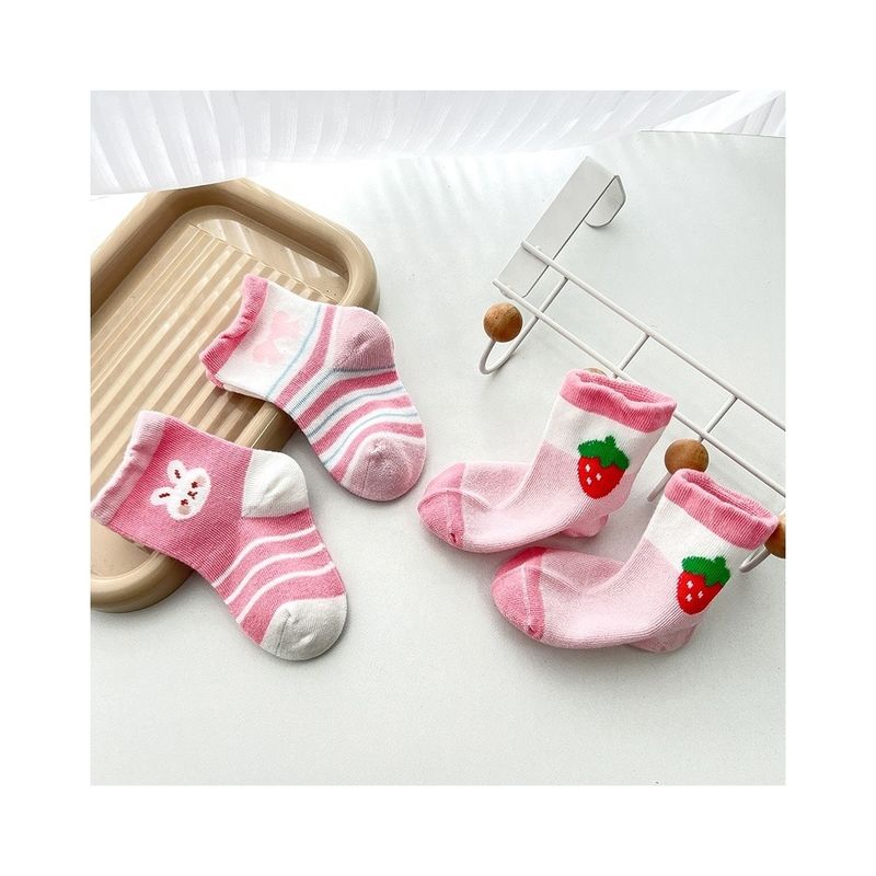 ニットピンク アンチ スリップ 透気 春 可愛い プリント 靴下 子供 標準 厚さ